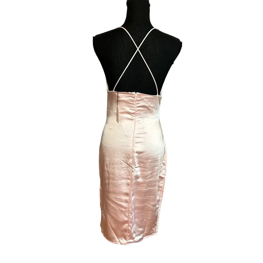 Superdown Pastel Pink Satin Midi Slip Dress Size XS Ruched Coquette Billie NEW - Picture 6 of 8